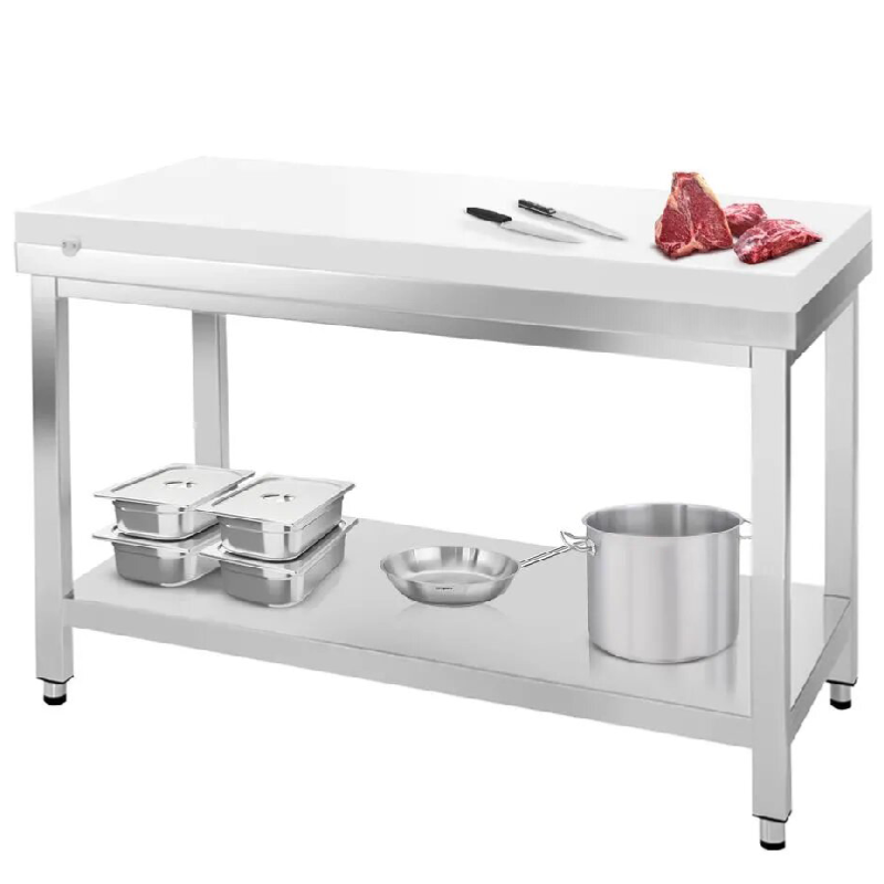 Table inox de découpe avec plan blanc - Profondeur 600 mm | Ggm - 1000_0