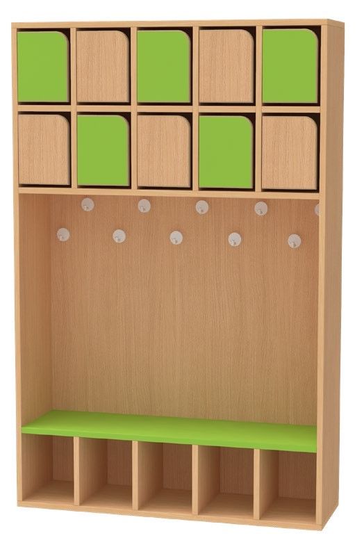 Vestiaire anti-pince doigt - casier bas et rangement haut - pour 4 à 12 enfants - Réf. V.DRCP5 10_0