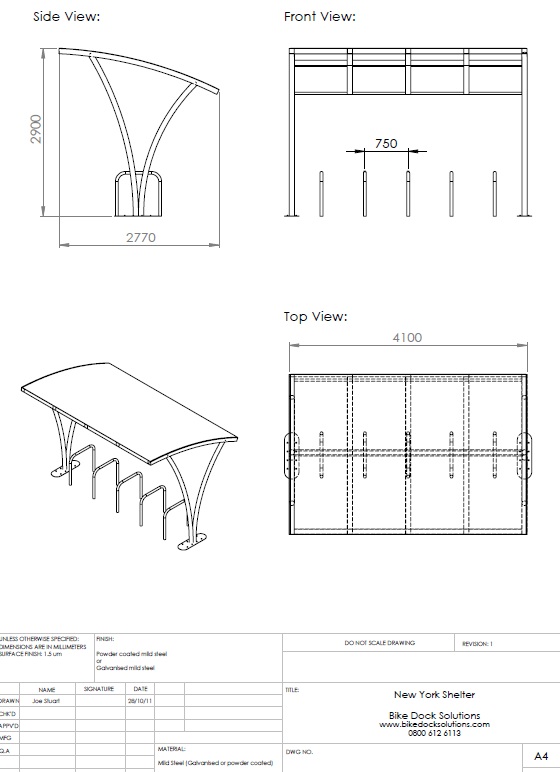Abri vélo ouvert New York - structure en acier galvanisé ou revêtement poudre - toiture polycarbonate anti-escalade - pour 10 vélos_1