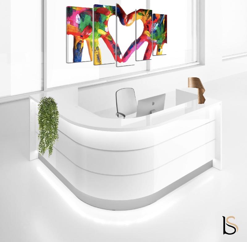 Banque d'accueil d'angle arrondie Valde - MDD - Blanc brillant_0