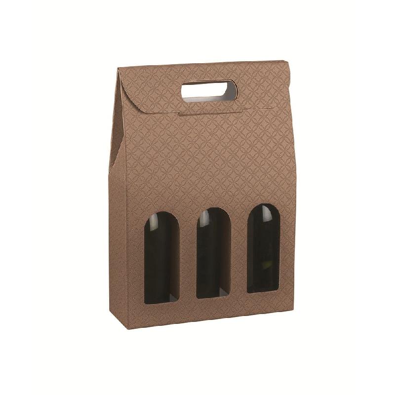 Boîte 3 bouteilles carton imprimé matelassé taupe - par 10_0