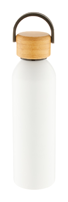Bouteille en aluminium - couvercle en bambou - 600 ml - couleur blanche_0