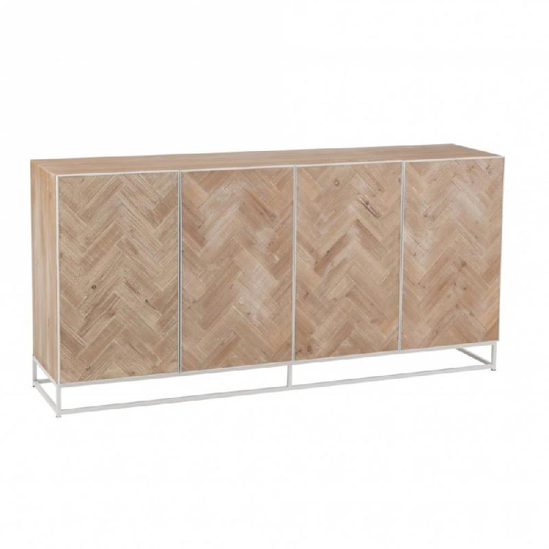 BUFFET MOUNIE 4 PORTES MOTIFS CHEVRON NATUREL CLAIR / PIEDS MÉTAL BLANC_0