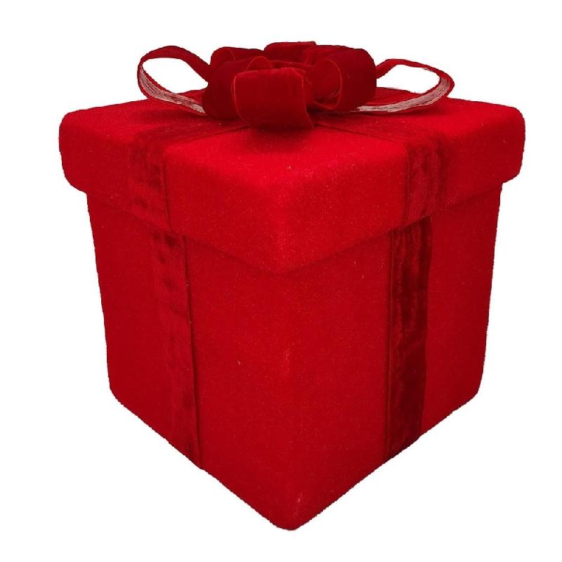 Cadeau velours rouge ruban rouge 31x31x35cm_0