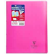 CAHIER PIQUÉ KOVERBOOK 24X32 CM 48 PAGES GRANDS CARREAUX COUVERTURE POLYPROPYLÈNE TRANSPARENT - ROSE - LOT DE 10