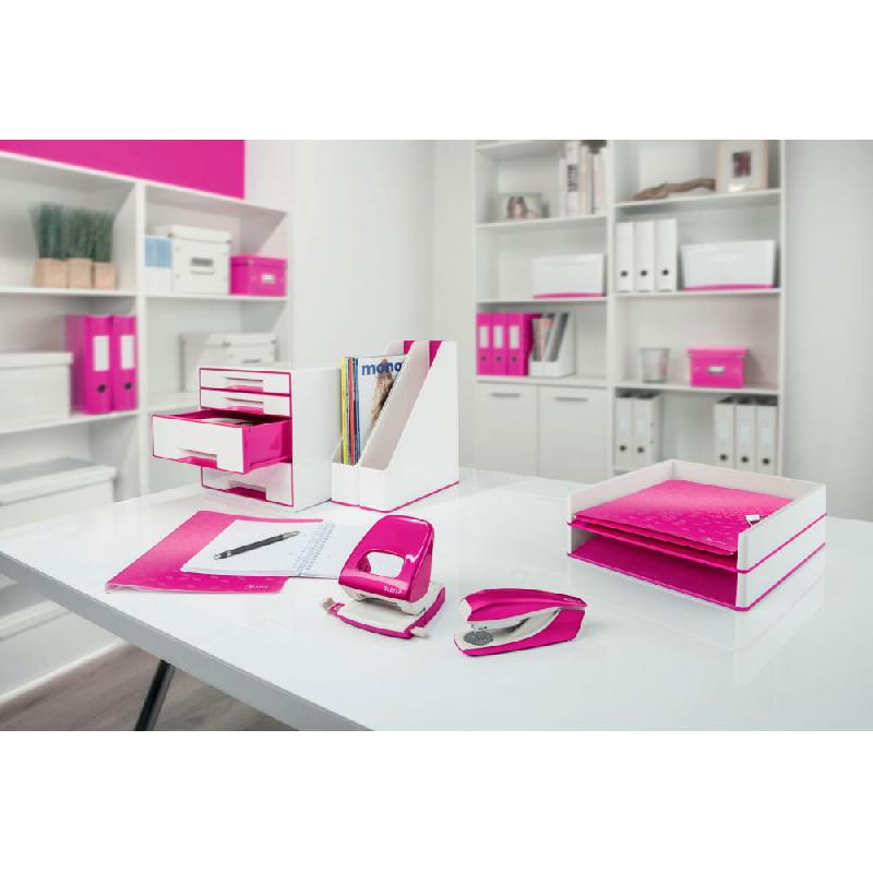 CORBEILLE A COURRIER LEITZ WOW DUAL - C4 EN POLYSTYRENE- BLANC / ROSE BRILLANT