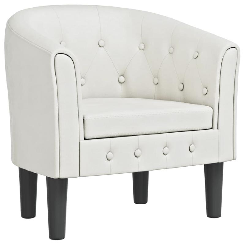 Décoshop26 - Fauteuil lounge avec boutons décoratifs assise confortable design moderne en PVC blanc DEC026439 - blanc 3000255819706_0
