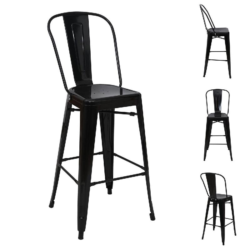 Décoshop26 - Lot de 4 tabourets de bar avec dossier design industriel en métal noir avec repose-pieds 04_0000612 - noir 3000039332698_0