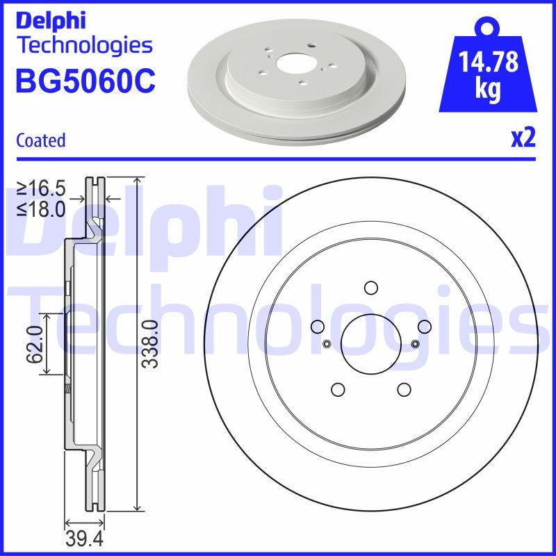 Disque de frein Delphi BG5060C - boîte de 2 disques - arrière - plein ventilé_0