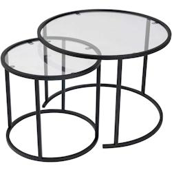 Ensemble de 2 tables gigognes rondes en métal et verre Aurum noir avec verre transparent Hanah Home - 8684283511716_0