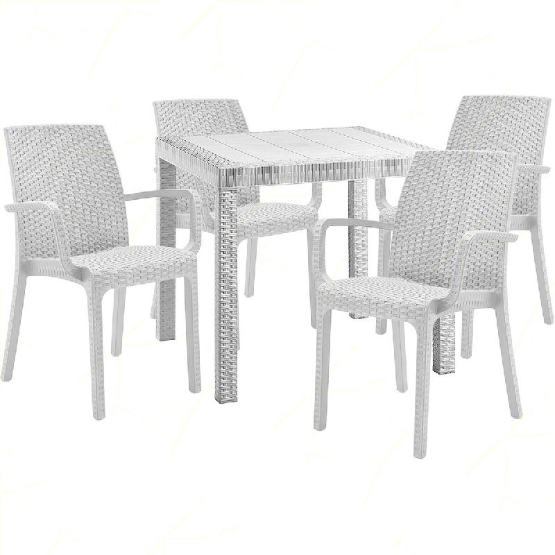 Ensemble de 4 fauteuils avec une table carrée en rotin blanc - blanc plastique polypropylène 8050054388571_0