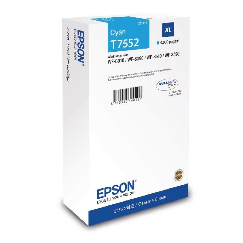 EPSON CARTOUCHE D'ENCRE T7552 XL C (C13T755240) - DURABRITE ULTRA - GRANDE CAPACITÉ - COULEUR: CYAN