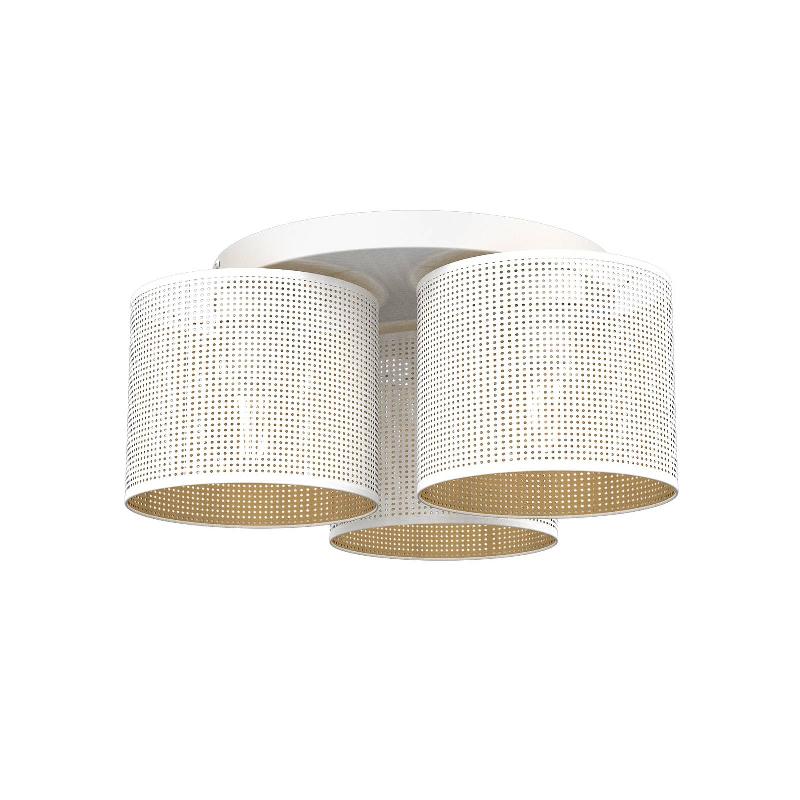 EULUNA PLAFONNIER JOVIN À TROIS ABAT-JOUR, BLANC/DORÉ