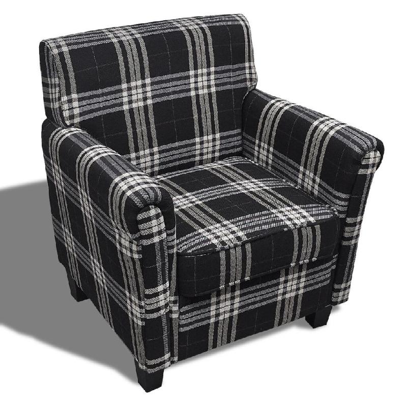 Helloshop26 - Fauteuil chaise siège lounge design club sofa salon avec coussin tissu noir 1102042/3 - noir Bois massif 3000140231309_0