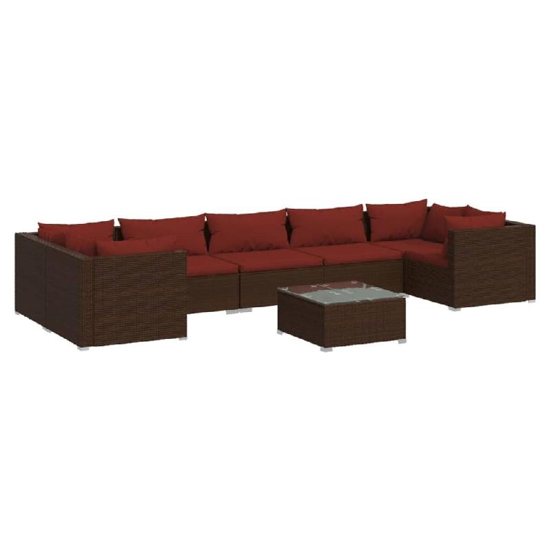 Helloshop26 - Salon de jardin meuble d'extérieur ensemble de mobilier 8 pièces avec coussins résine tressée marron 02_0017722 - marron verre 30001_0