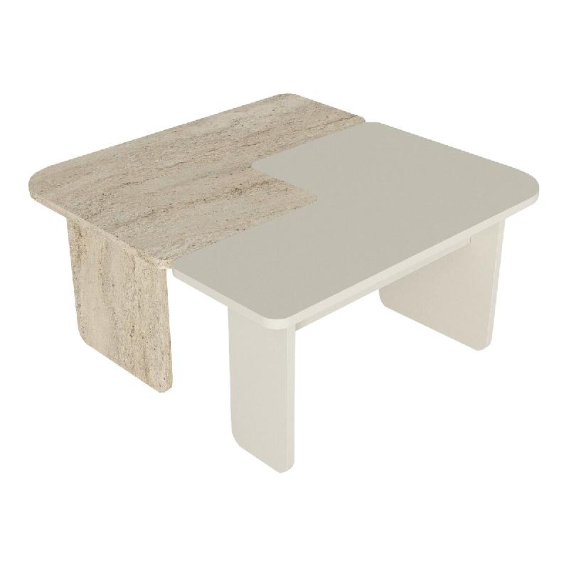 Helloshop26 - Table basse console d'appoint en 2 partie 75 x 75 x 38 cm grège travertin 03_0010787 - 3000225409937_0