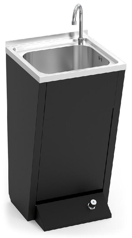 Lavabo noir avec piédestal et un bouton poussoir eau chaude et froide 450x450x850 mm. - 061802FRIC_0