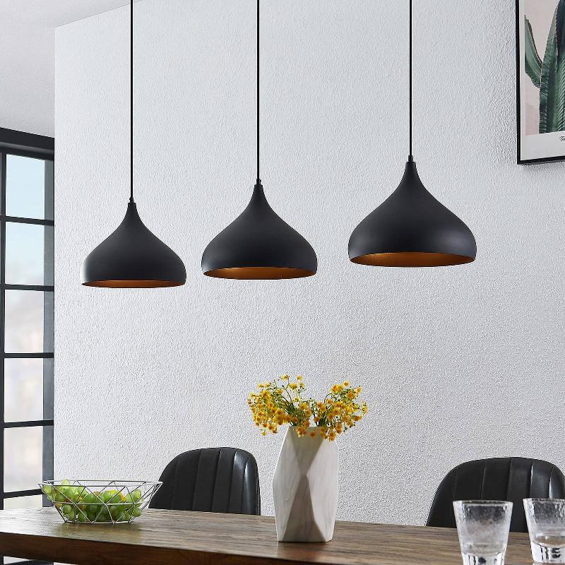 LINDBY SUSPENSION ELAMIRA, NOIR, MÉTAL, 133CM, 3 LAMPES