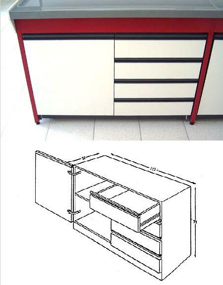 Meuble sous paillasse M8 - mixte placard et tiroir - 1,20 m - stratifié mélaminé double face_0