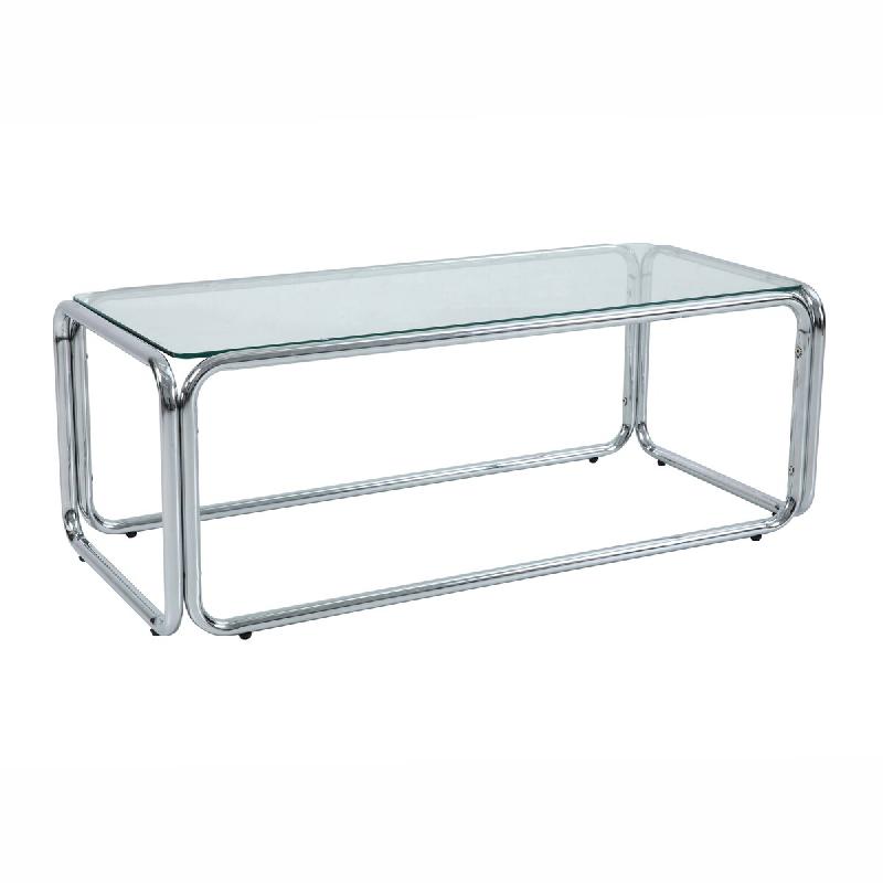 Oviala Business Oviala Table basse rectangulaire L110 cm en métal et verre trempé transparent - transparent verre 114444_0