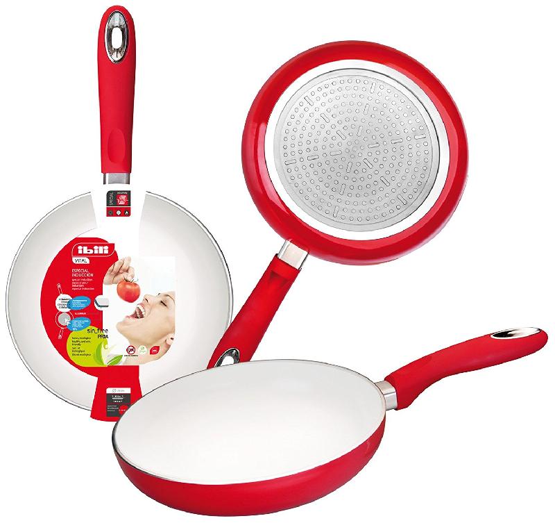 POÊLE CÉRAMIQUE ROUGE ET BLANCHE VITAL  22 CM ALUMINIUM  - IBILI - POÊLE