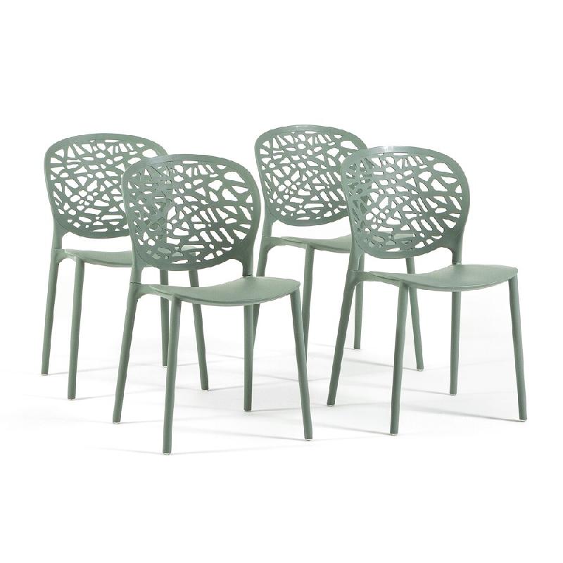 RATTATAN Lot de 4 chaises d'extérieur empilables en polypropylène dossier ajouré design naturel pour jardin terrasse bar restaurant Linda - vert -_0