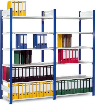 Rayonnage à classeurs double accès - bleu zingué - charge 90kg par tablette - modulaire et réglable_0
