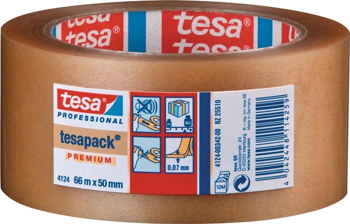 Ruban adhésif d'emballage en PVC tesapack® 4124 - incolore - 66 m x 50 mm - pour boîtes lourdes - TESA_0