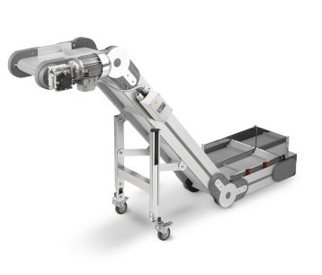 Tapis transporteur Quick Line - BEWED - Structure aluminium anodisé - Bande PU avec tasseaux - Inclinaison variable_0