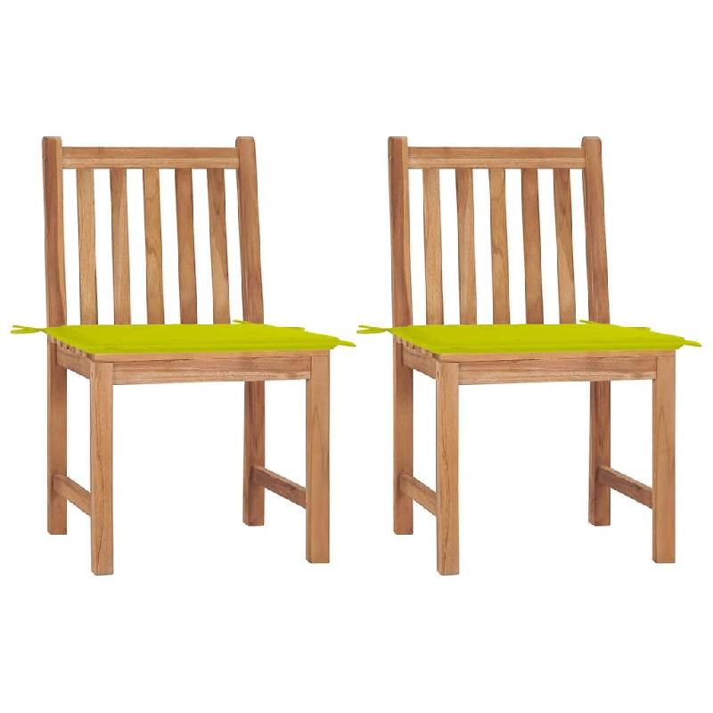 VidaXL Chaises De Jardin Lot De 2 Avec Coussins Bois De Teck Massif - vert 3062927_0