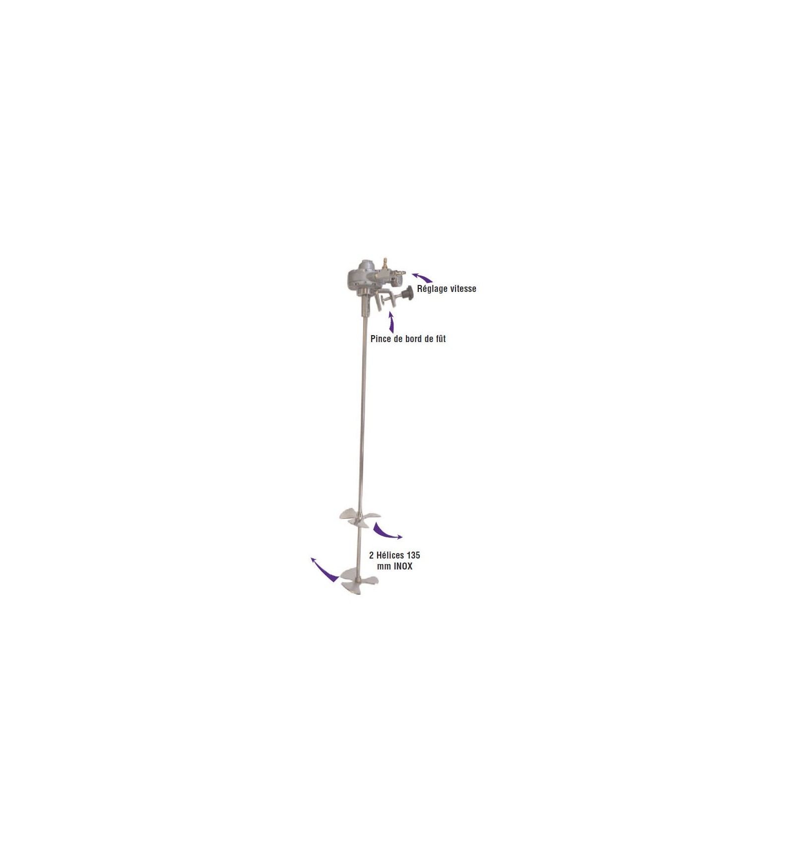 Agitateur pneumatique iwata pour fut ouvert 200 l fixation pince bord de fut_0