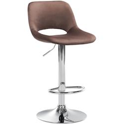 Décoshop26 - Tabouret de bar chaise haute x1 avec repose-pieds en velours marron piètement métallique chromé 10_0004594 - marron 3000252190730_0