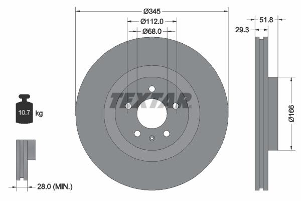Disque de frein ventilé intérieur Textar 92160203 - boîte de 1 disque_0