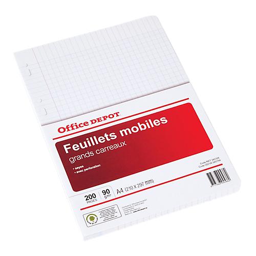 FEUILLETS MOBILES GRANDS CARREAUX OFFICE DEPOT A4 BLANC - 200 UNITÉS