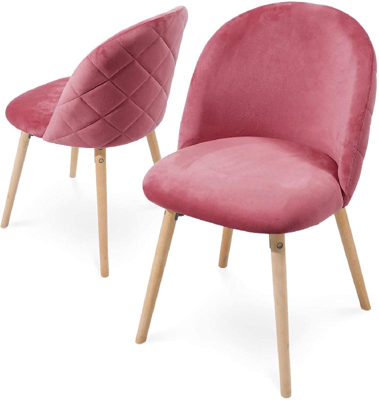 Lot de 2 chaises de salle à manger en velours - Pieds en bois de hêtre - Style scandinave moderne - Rose - 01_0000161_0