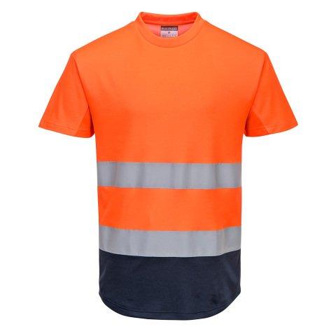LOT DE 2 - PORTWEST C395 TEE-SHIRT MESH BICOLORE ORANGE/MARINE - TAILLE M