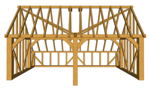 Maison à ossature en bois plain-pied D02 - 2-bay en kit avec toit double pente - dimensions et section des bois incluses_0
