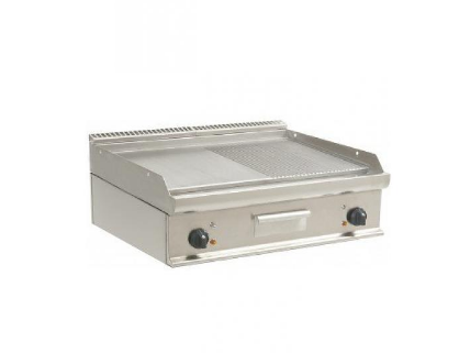 Plancha électrique - 1/2 lisse 1/2 rainurée - 10,8kW/400V - 800x700x270mm - Acier inoxydable AISI 304_0