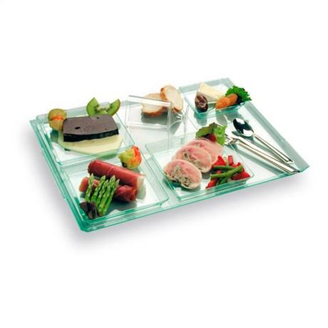 PLATEAU REPAS INCLUS 4 ASSIETTE + COUVERCLE 38X27.5X1 CM PS VERT D'EAU (VENDU PAR 48)