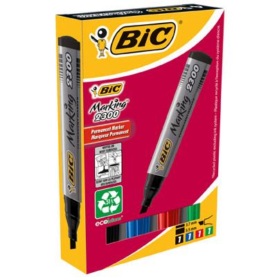 POCHETTE DE 4 MARQUEURS PERMANENTS BIC 2300 - POINTE BISEAU - ENCRE A BASE D'ALCOOL - 4 COULEURS ASSORTIES