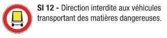 Signalisation d'interdiction - direction interdite aux véhicules transportant des matières dangereuses - Si 12_0