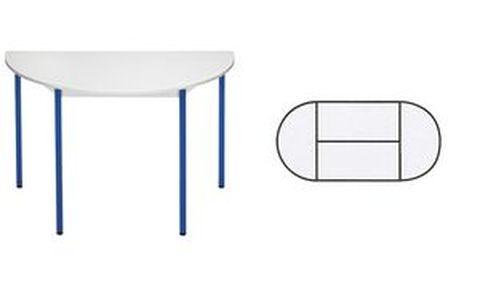SODEMATUB Table de réunion 126DRGBL - demi-rond - diamètre 1200 mm - gris clair/bleu - plateau mélaminé et châssis en acier_0
