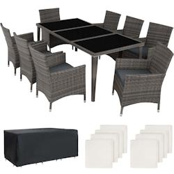 Tectake Salon de jardin Menorca 8 places avec 2 sets de housses + housse de protection - gris - 403084 - gris aluminium 403084_0