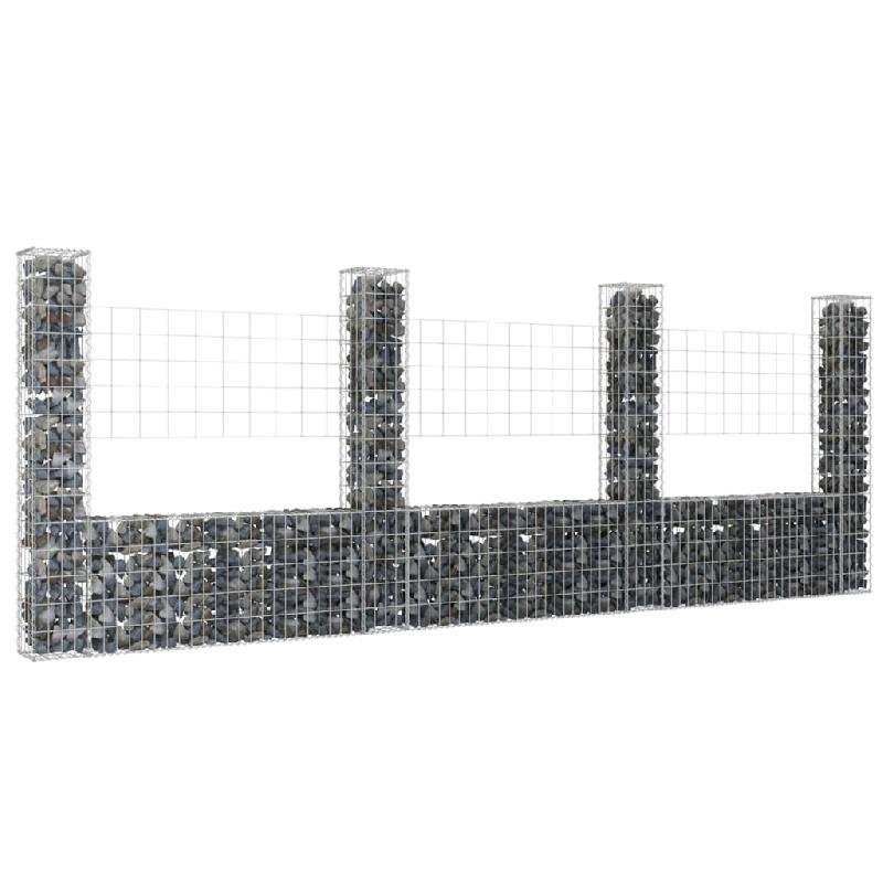 Vidaxl panier de gabion en forme de u avec 4 poteaux fer 380x20x150 cm 151284_0