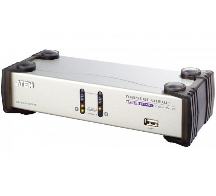 Aten CS1742 - Switch KVM 2 ports VGA/USB Dual Screen avec audio et partage périphérique USB_0