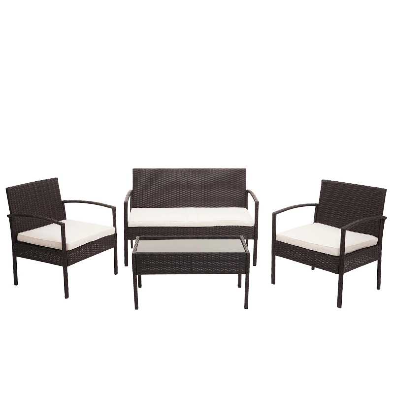 Décoshop26 - Ensemble pour extérieur balcon/jardin/salon en polyrotin marron, coussin crème 04_0003246 - marron 3000411632699_0