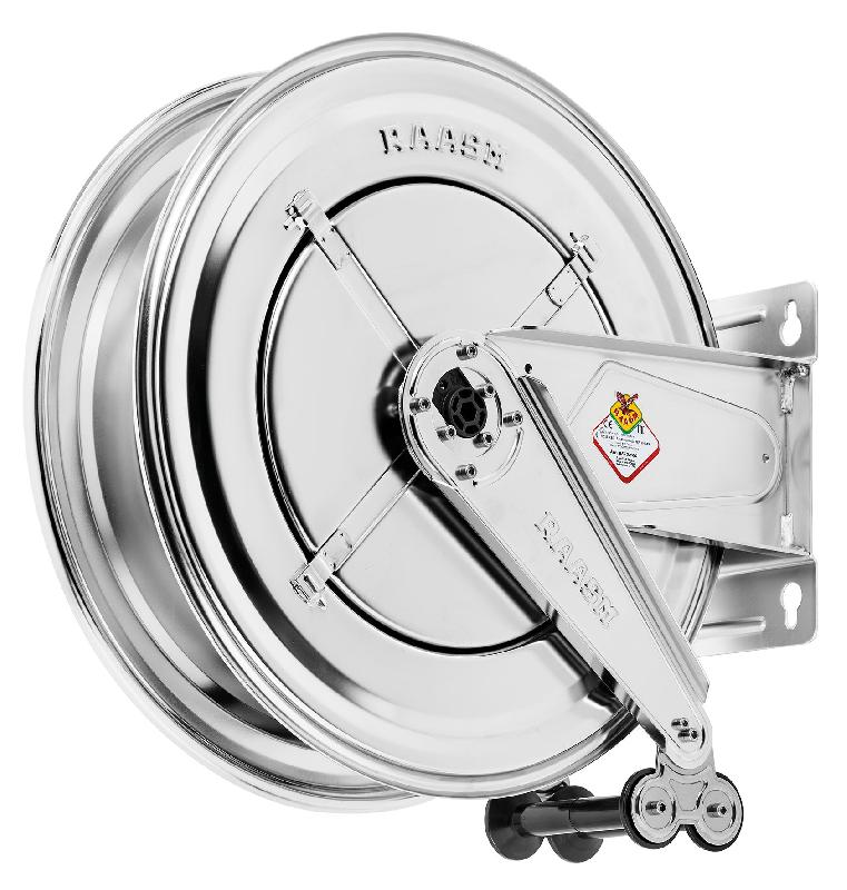 Enrouleur d'eau chaude sans tuyau Ø 3/8 400 bars Inox 304 avec enroulement automatique et support mural pivotant Raasm RA.8534.350_0