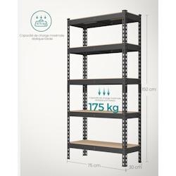 Helloshop26 - Étagère pour charges lourdes étagère de rangement étagère de cuisine 5 niveaux 30 x 75 x 150 cm capacité de charge 875 12_0005789_0