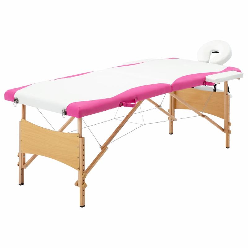 TABLE DE MASSAGE PLIABLE 2 ZONES BOIS BLANC ET ROSE 02_0001811_0