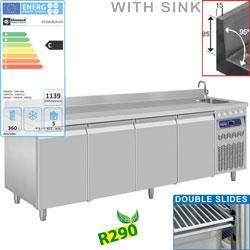 Table frigorifique murale ventilée 4 portes GN 1/1 - 550L avec évier intégré DT224/R2A+EV_0